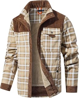 Men's Corduroy Plaid Sherpa Lined Flannel Shirt Jacket Fleece Coat