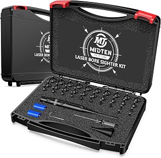MidTen Laser Bore Sight Kit with Button Switch, Professional Red/Green Laser Bore Sighter with 32 Adapters for 0.17 to 12GA Calibers, Powerful Hunting Equipment