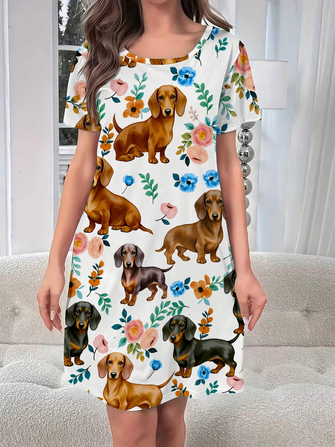 Women's 3D Print Short Sleeve Nightgowns Nightgowns Casual Night Dress Graphic P