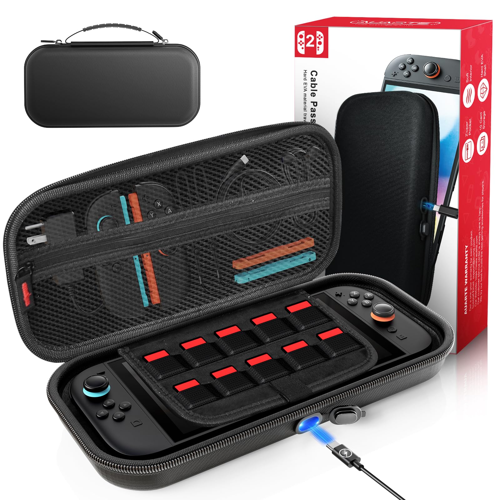 Auarte Switch Case for Switch 2 Console (2025)/OLED, [Charge Inside] Design | Po
