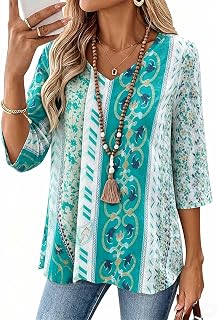 Women Tie Dye Print Tops Plus Size V Neck 3/4 Sleeve Casual Vacation Style Spring Summer Fashion Tshirt/Sweatshirt