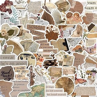 Vintage Decorative Stickers, 50 Pcs Aesthetic Stickers Pack, Waterproof Vinyl for Scrapbooking, Journal, Planner, Laptop, Water Bottle, Manual, Supplies