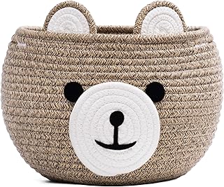 CherryNow Baby Basket for Gifts Empty, Cute Bear Design, Light Brown | 10.5" x 8.5" Baby Shower Basket for Kids Boys Newborn Storage, Toy Basket for Living Room Nursery Décor, Soft Cotton Rope