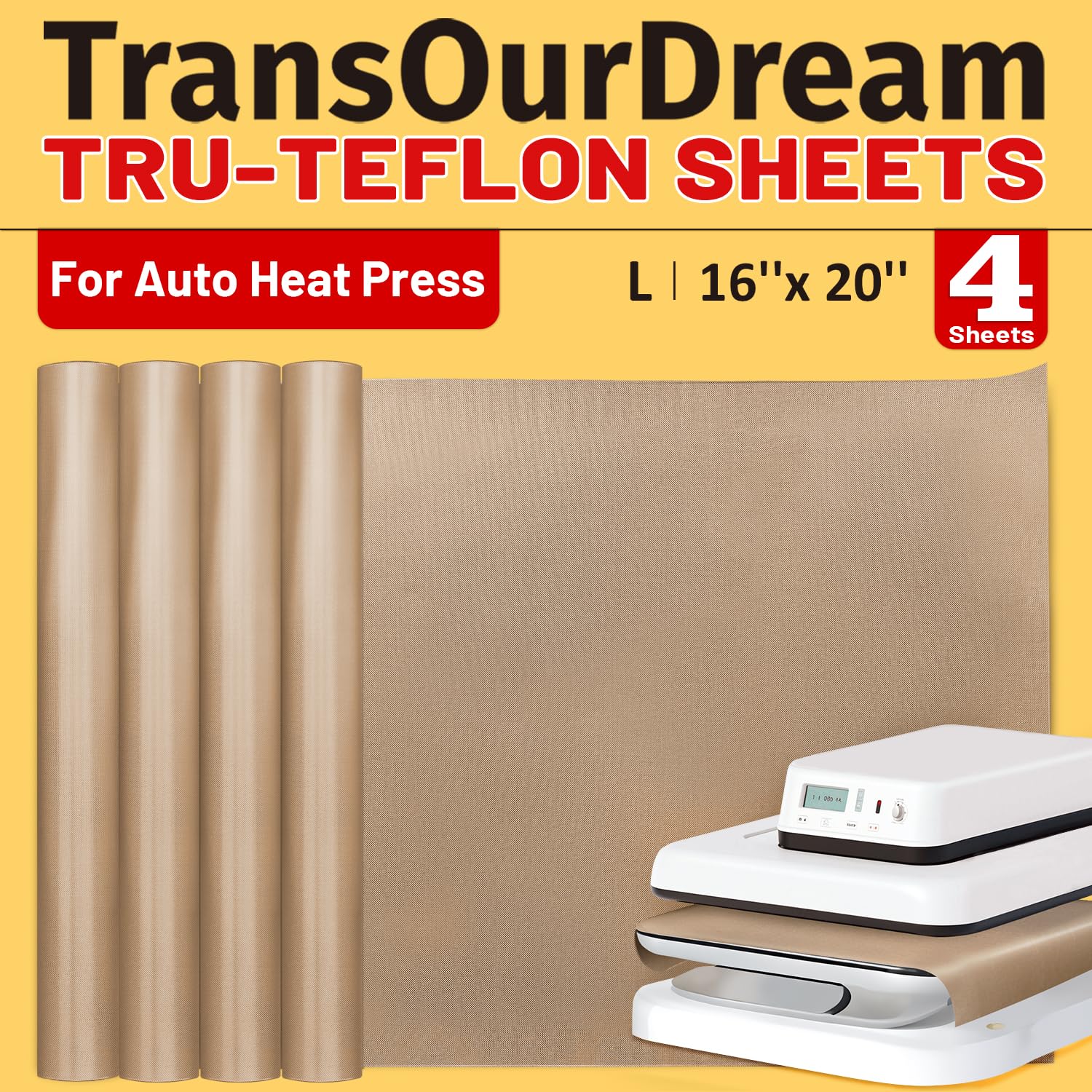 TransOurDream PTFE Teflon Sheets, 16 x 20", 4 Pack | Suitable For Auto Heat Pres