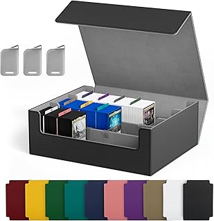 UAONO Trading Card Storage Box Holds 2400+ Cards, Bulk Card Storage | Magnetic Closure PU Leather Card Organizer with 10 Dividers & 3 Stoppers for MTG, PTCG, TCG, Sports Cards (Black)