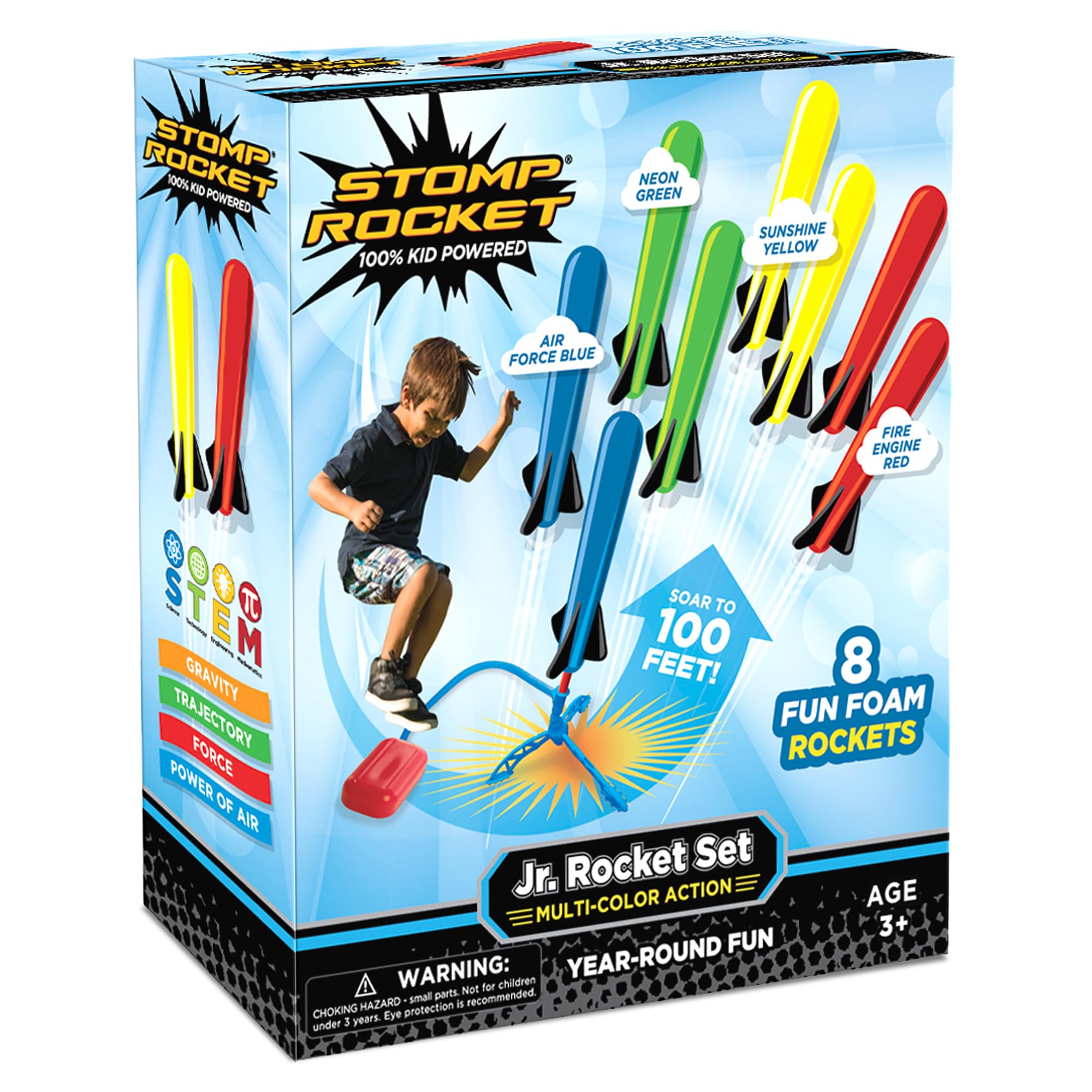 Stomp Rocket Jr Multi-Color Rocket Launcher for Kids, 8 Rockets | Fun Outdoor To