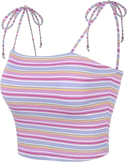 Allegra K Women Rainbow Striped Tie Spaghetti Straps Summer Cami Tops