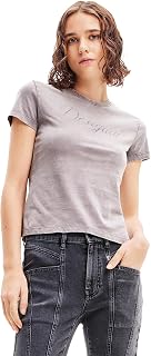 Desigual Maya Pink/Grey Rhinestone Logo Tshirt 23WWTKB8