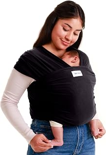 Sleepy Wrap Baby Carrier 3-16 kg, Stretchy Wrap Infant Sling, Black | Soft Stretch Baby Wrap Carrier that holds baby snug against your chest, calms fussy sleepers, Hands-Free support.