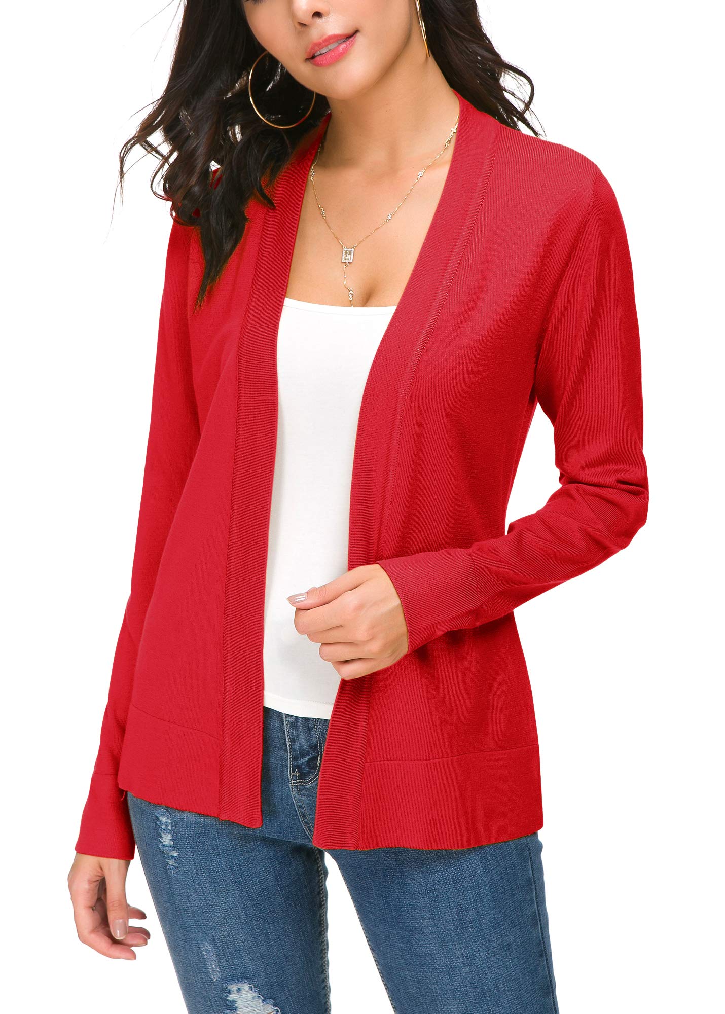 EXCHIC Women's Elegant Long Sleeve Elastic Cardigan Casual Lightweight V-Neck Kn
