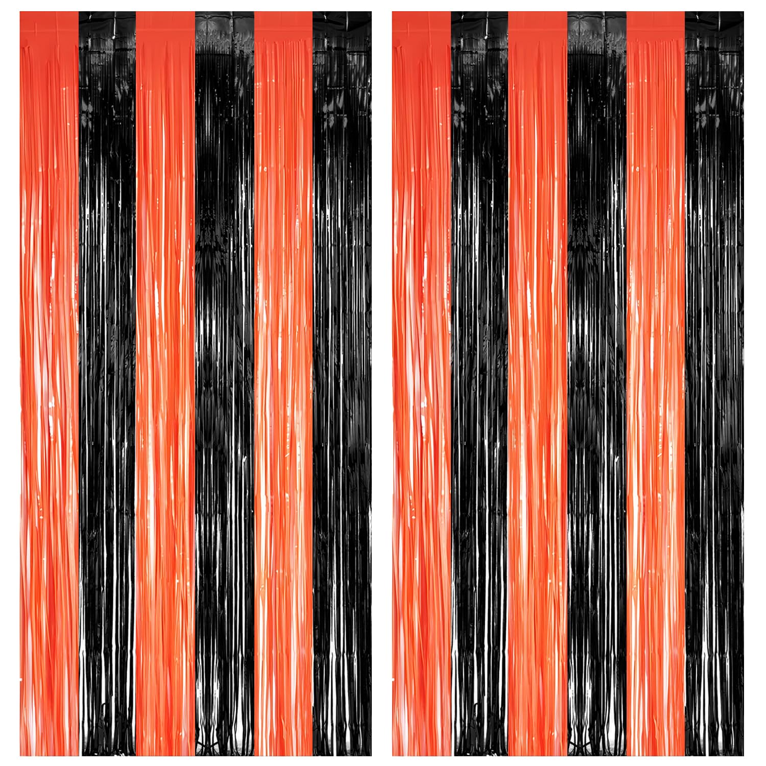 Black Orange Foil Fringe Party Backdrop - GREATRIL Tinsel Curtain for Halloween/