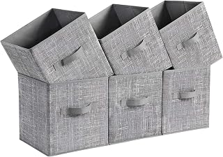 SONGMICS Storage Cubes, Set of 6, 11-Inch Foldable Closet Organizers | Non-Woven Fabric Bins with Double Handles, for Shelves, for Clothes, Cattail Gray, TINA Collection UROB26LG