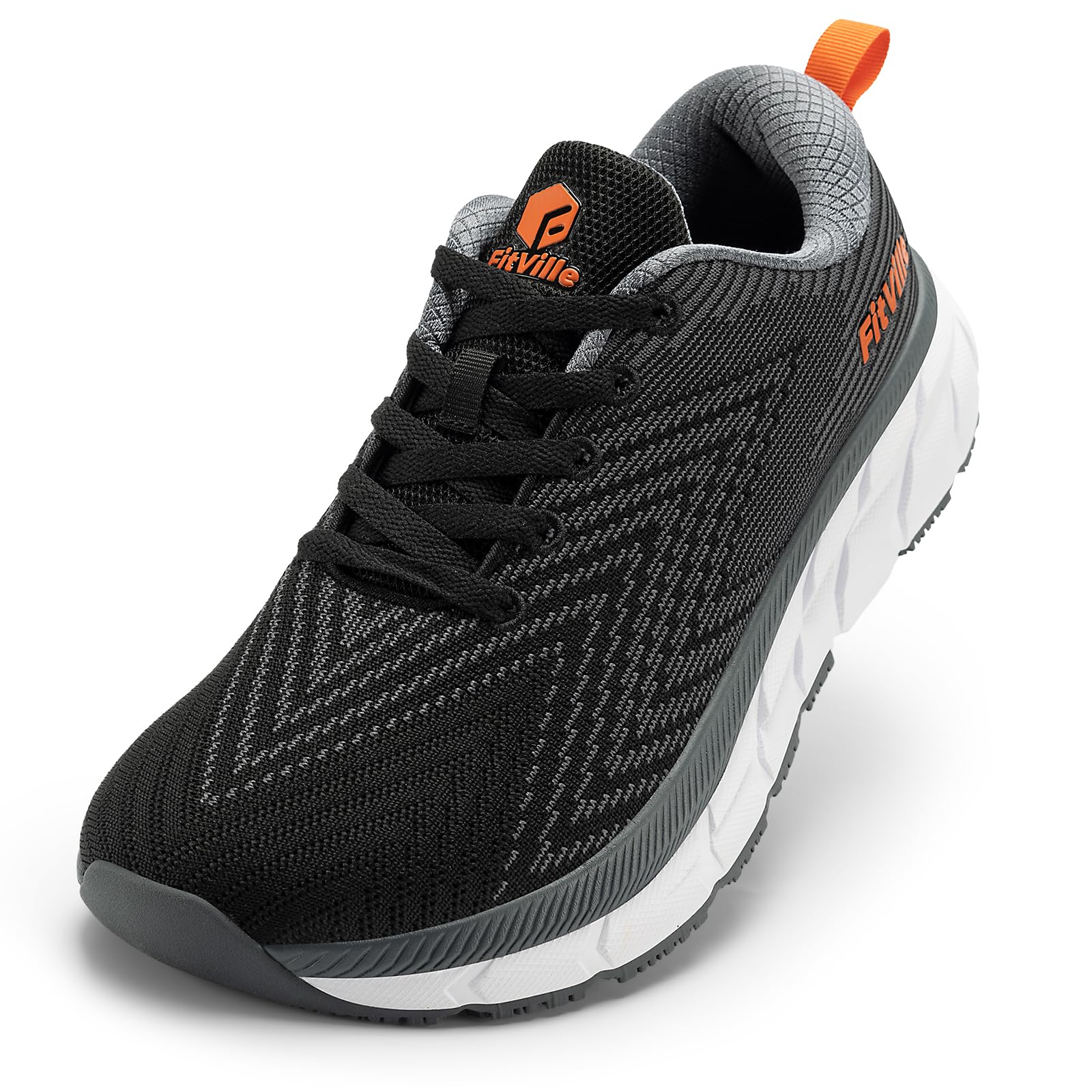FitVille Men's Running Shoes, Wide 2E 4E Sneakers, Cushioned, Athletic Shoes, Gy