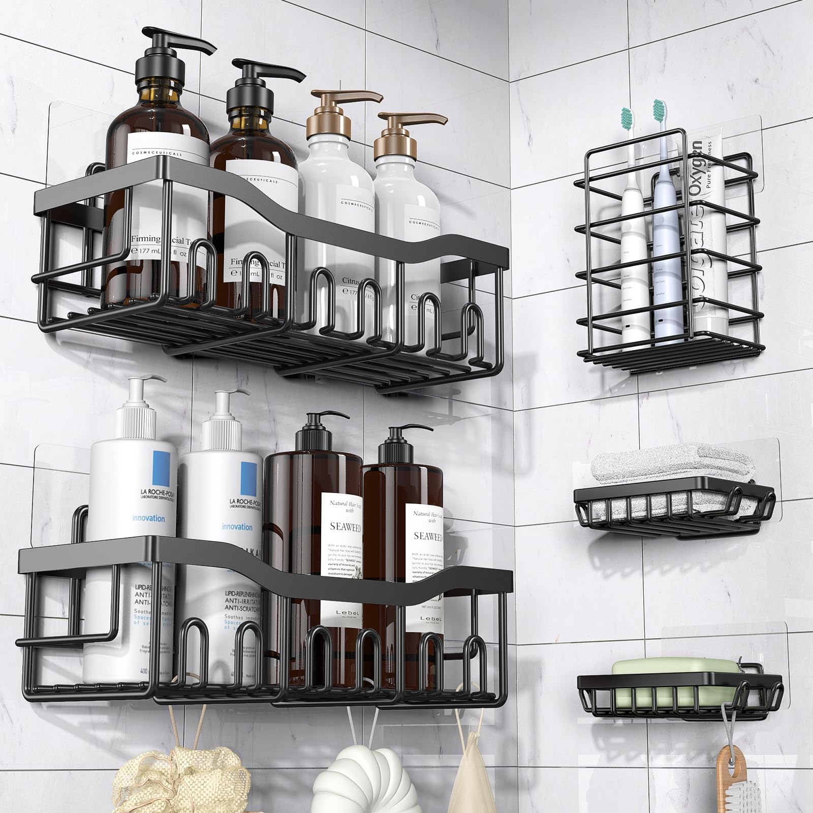 EUDELE Adhesive Shower Caddy, 5 Pack Rustproof Stainless Steel Bath Organizers W