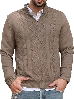 Les umes Men's Sweater Quarter Zip Cotton Stand Collar Wired Patterned Warm Casual Long Sleeve Sweaters