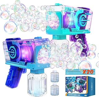 EagleStone Bubble Machine Guns 2 Packs with 2 Solutions 20 Concentrate | 10-Hole Automatic Kids Bubbles Wands Blaster for Toddlers with Light,Easter,Wedding,Party Favor,Outdoor Toys for Boys & Girls