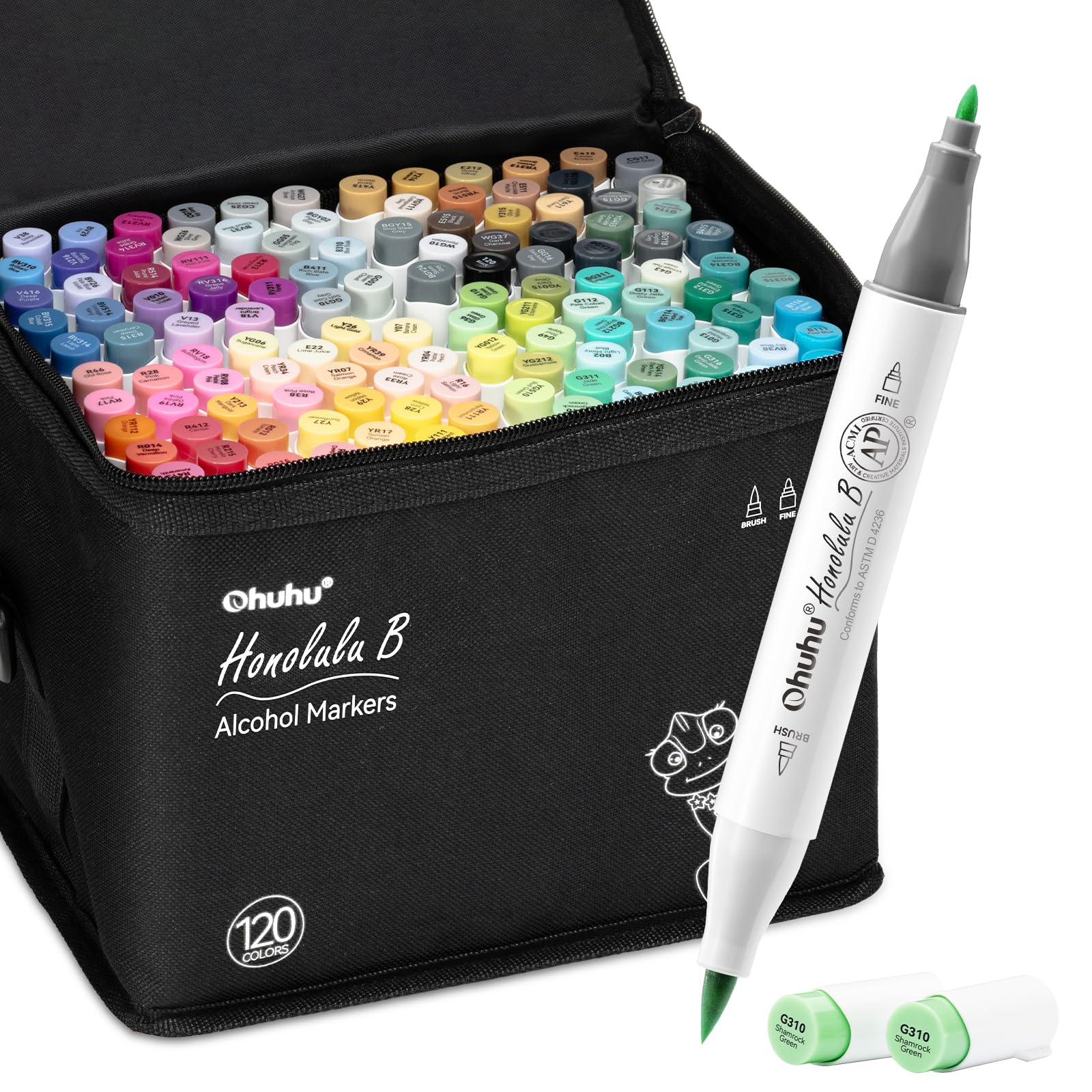 Ohuhu Brush Markers 120 Brushes & Fine with Mixer for Art