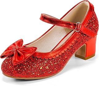LAURMOSA Princess Shoes High Heels Toddler Girls Dress Shoes Cute Bowknot Sparkle Mary Jane Flower Girls Wedding Birthday Party Prom for Little Big Kids