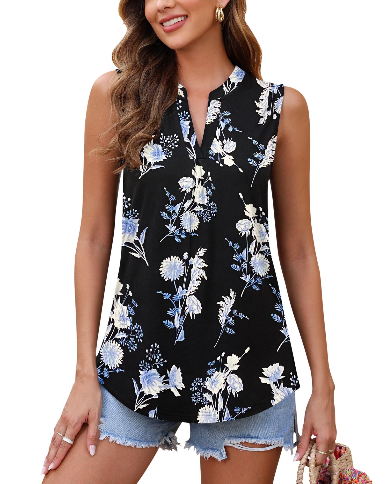 WNEEDU Womens Summer V Neck Tank Top Pleated Dressy Shirts 2026
