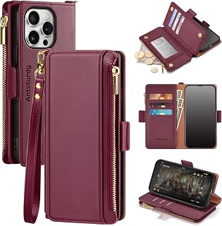 Antsturdy for iPhone 16 Pro Phone Wallet Case Women,Wine Red
