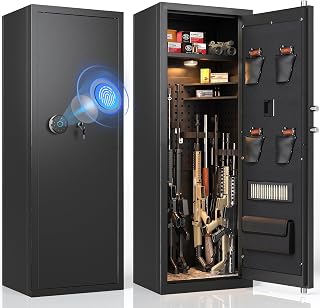 KAER Biometric Gun Safe for Rifles and Pistols, 12-15 Rifle Safe Quick Access (Fits Scoped Rifles) with 24/7 Burglar Alarm, Adjustable Shelves & Pistol Pockets, Gun Cabinet for Home, Office