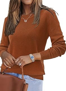 Arach&Cloz Women's Cashmere Blended Elegant Autumn Winter Warm Pullover Knitted Round Neck Pullover Blouse Tops