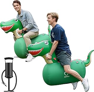 QPAU Inflatable Dinosaur Bouncy Hopper Toy, 2 Pack with Hand Pump | Ride On Animal Bouncers with 220 lb Capacity for Boys and Girls Ages 5 Plus, for Indoor and Outdoor Play