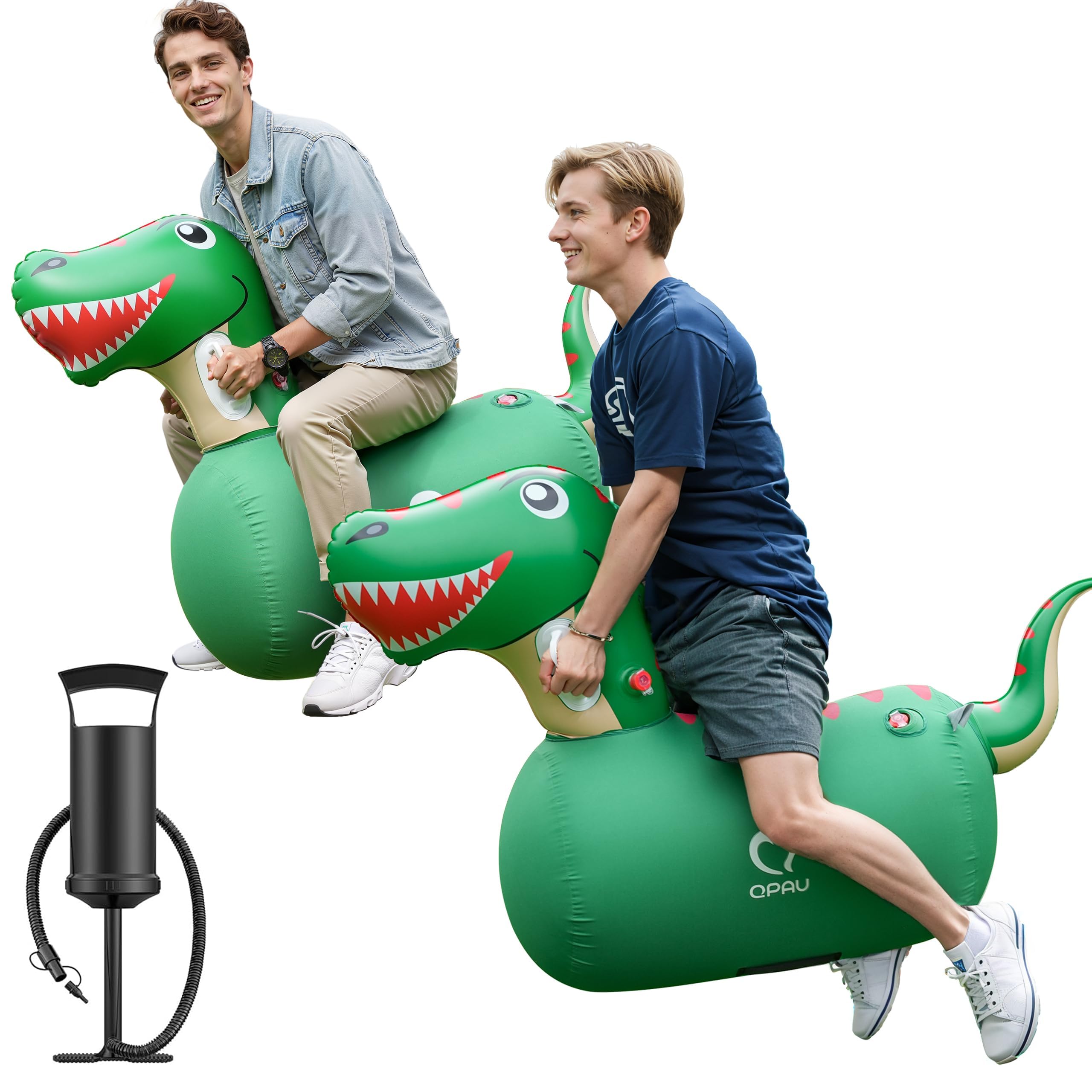 QPAU Inflatable Dinosaur Bouncy Hopper Toy, 2 Pack with Hand Pump | Ride On Anim