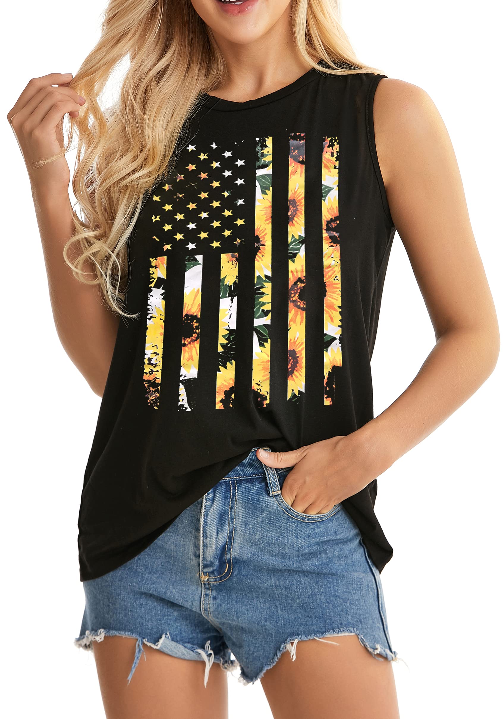 JOELLYUS Women Summer Sleeveless Graphic Loose Casual Tunic Tank Top