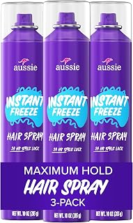 Aussie Instant Freeze Hair Spray for Extreme Hold, Long-Lasting All-Day Fresh Citrus Scent, Safe for All Hair Types, 10 Fl Oz, 3 Pack