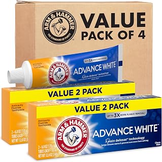 ARM & HAMMER Advance White Toothpaste, Teeth Whitening Baking Soda Toothpaste, Stain Defense, Fluoride, Clean Mint Flavor, 6.0 Oz (Pack of 4)