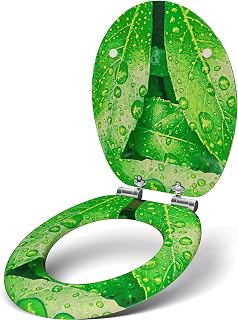 W1027C Fresh Leaves, Toilet Seat with Soft-Close Mechanism, Wooden Toilet Lid, Many Colourful Designs, Comfortable Seat, Easy Assembly, Includes Assembly Instructions (English Language Not Guaranteed)