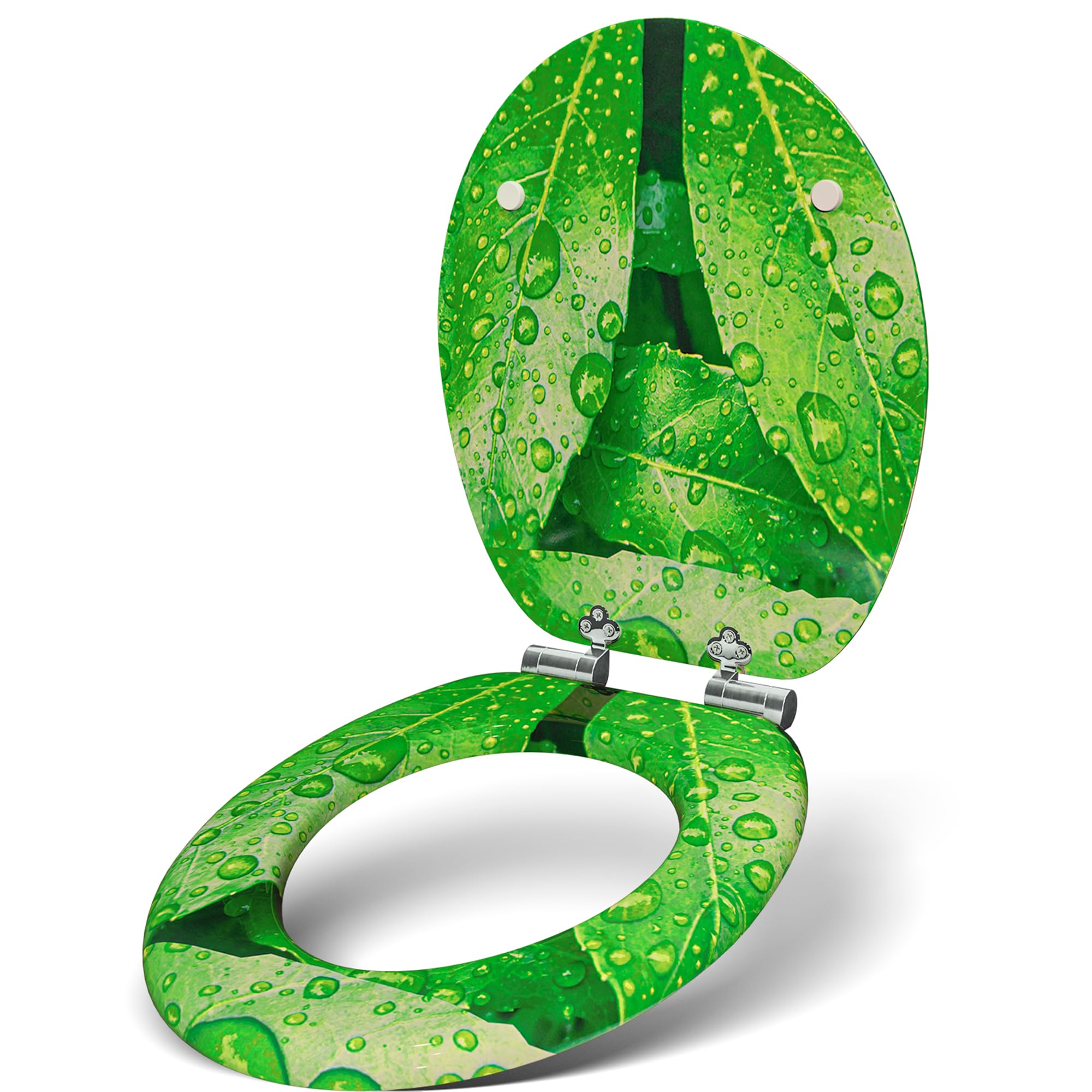 W1027C Fresh Leaves, Toilet Seat with Soft-Close Mechanism, Wooden Toilet Lid, M