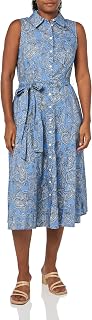 Tommy Hilfiger Paisley Print Sleeveless Belted Shirtdress Women's Casual Dress (Pack of 1)