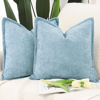 Madizz Patterned Chenille Plush Cushion Covers Set of 2 Soft Short Chenille Plush Velvet Decorative Pillowcase Luxury Style Cushion Case for Sofa Bedroom 40*40 cm Light Blue