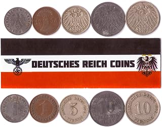 5 DEUTSCHES Reich Coins 1871-1945: German Empire, Weimar, Nazi Germany WWI WW2. Collectible Old Coins for Your Coin Album, Coin Bank OR Holders