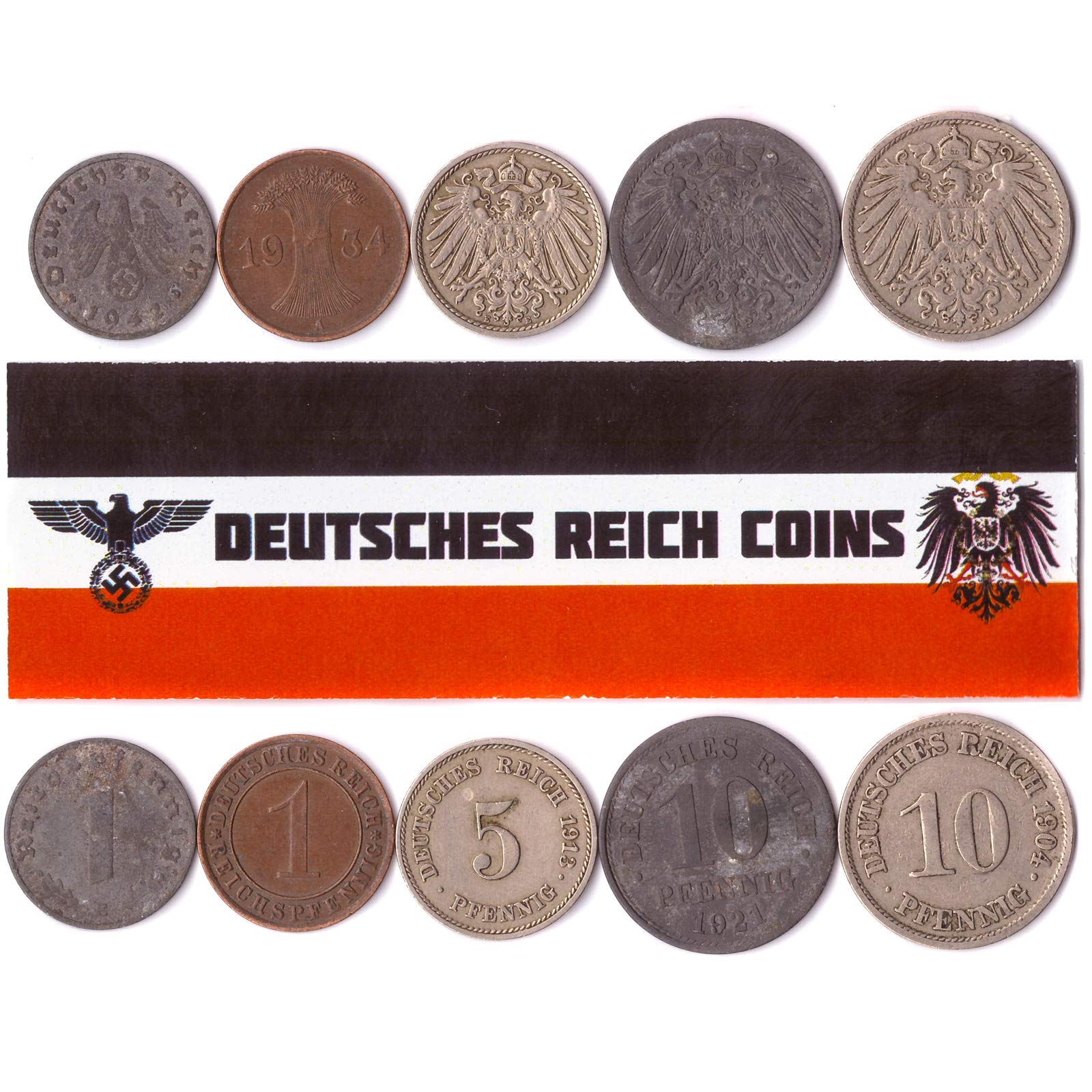 5 DEUTSCHES Reich Coins 1871-1945: German Empire, Weimar, Nazi Germany WWI WW2. 