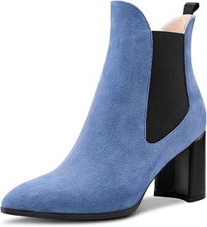 Aachcol Women's Chelsea Ankle Boots Closed Toe Pointed Toe Slip-on Chunky Width High Heel Suede 7.5 CM