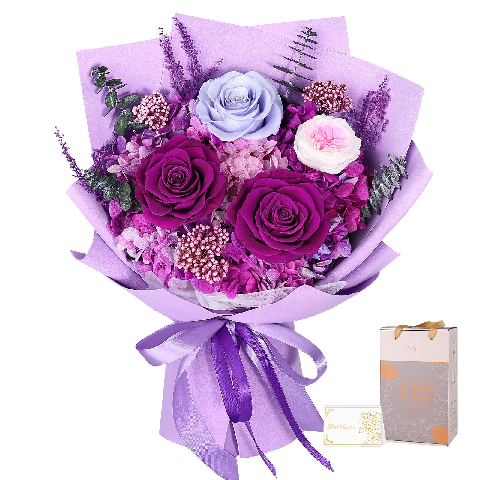 Preserved Flowers for Delivery, Purple Flower Bouquet, Gifts for Women Mom