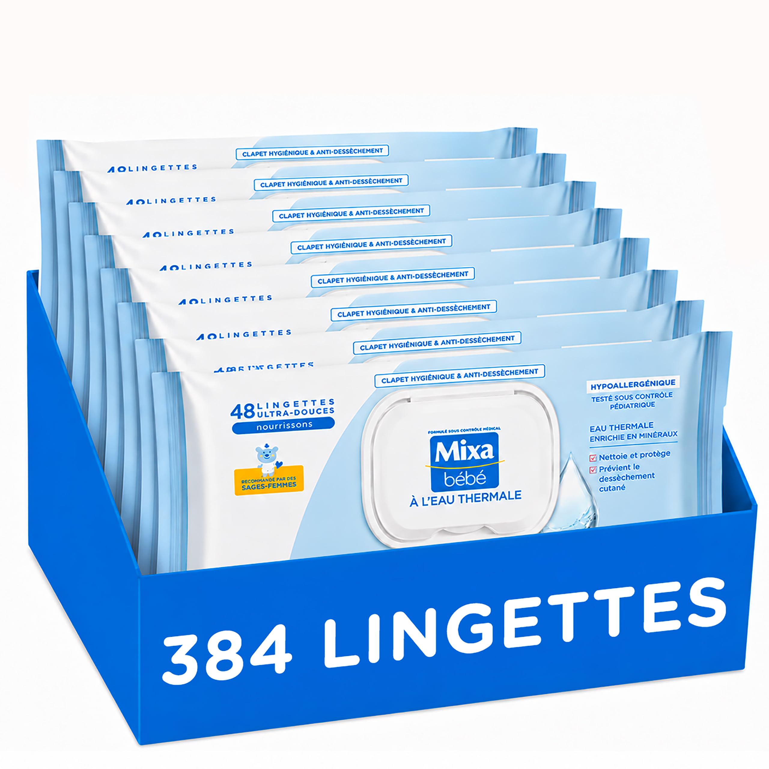 Mixa Hypoallergenic Baby Thermal Water Wipes Pack of 8 x 48