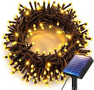 bitjam Solar Lights Outdoor Garden String, 6M/20FT 60 LED Solar Fairy Light | IP65 Waterproof Rubber Wire, 8 Modes Tree Light Solar Powered for Patio Yard Fence Party Christmas Decorations, Warm White