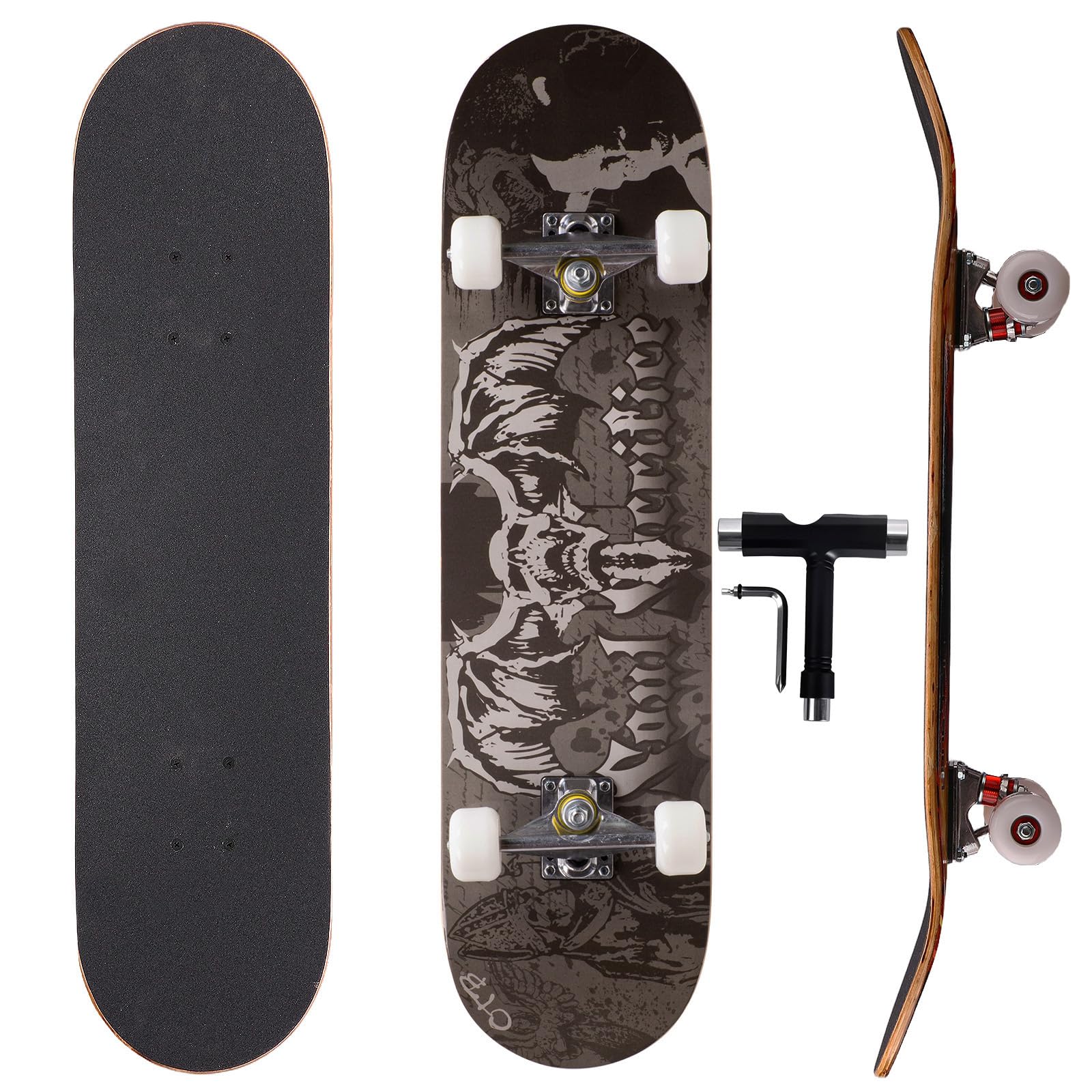 31 Inch Complete Skateboard for Beginners, Kids, Teens & Adults, Cartoon Double 