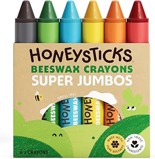 Honeysticks Super Jumbo Crayons (6 Pack) - 100% Pure Beeswax, Extra Large