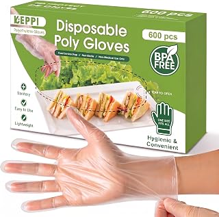 Keppi 600 Pack Disposable Food Prep Gloves – Clear Polyethylene, Latex- BPA & Powder-Free – Bulk Kitchen Gloves for Cooking, Catering, BBQ, Baking, Restaurant Food Handling