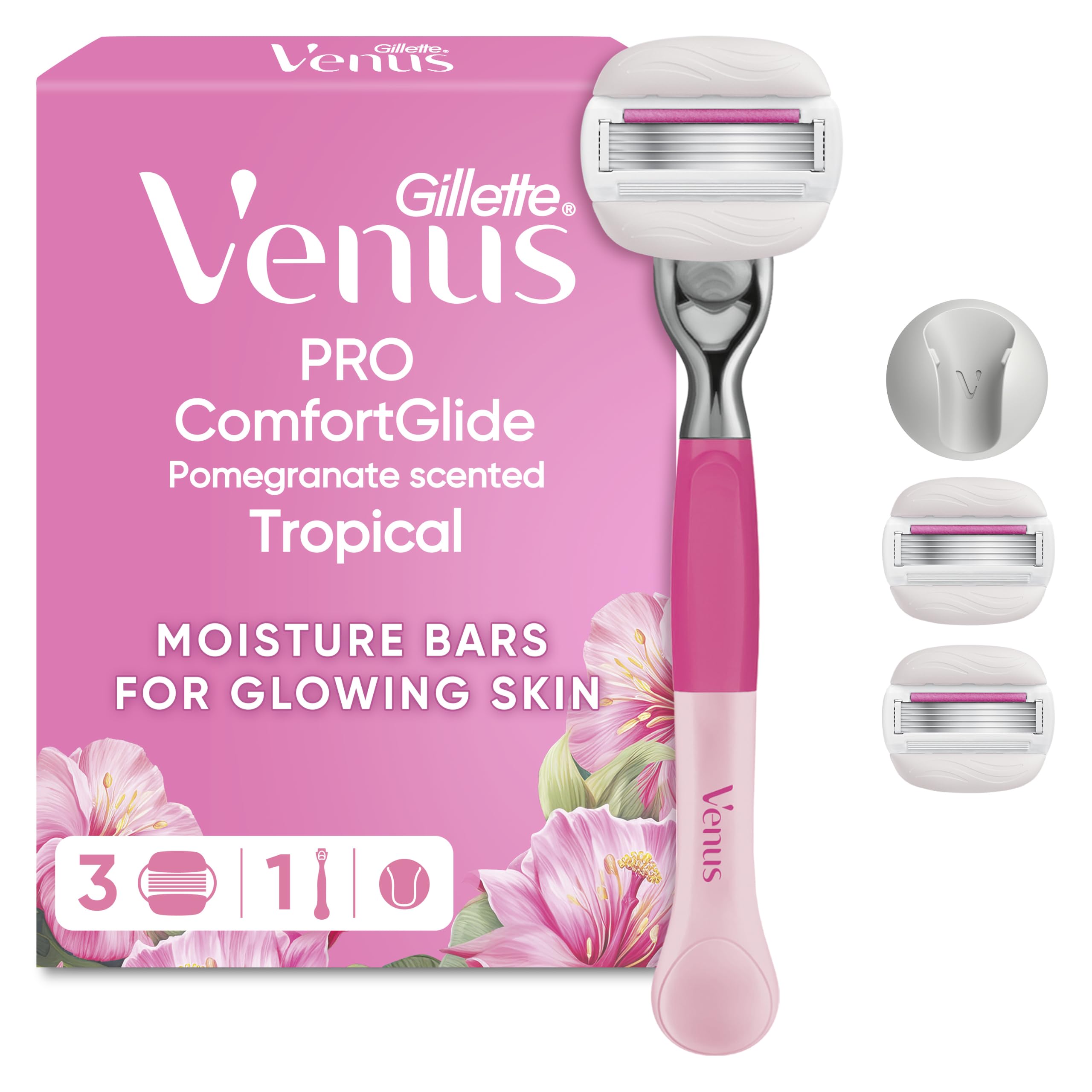 Gillette Venus Pro ComfortGlide Tropical Razor for Women Plus 3 Refills | 1 Hand