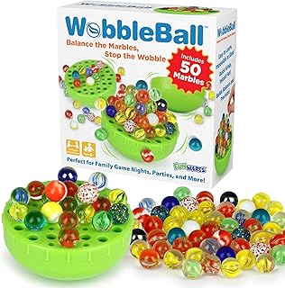 Funwares WobbleBall Marble Balance Game, 50 Marbles Included, 1-4 Players | Stack Marbles on the Tilting Base, 2-Minute Setup, Marbles Store Inside, Screen-Free Party & Game Night Fun, Ages 6+