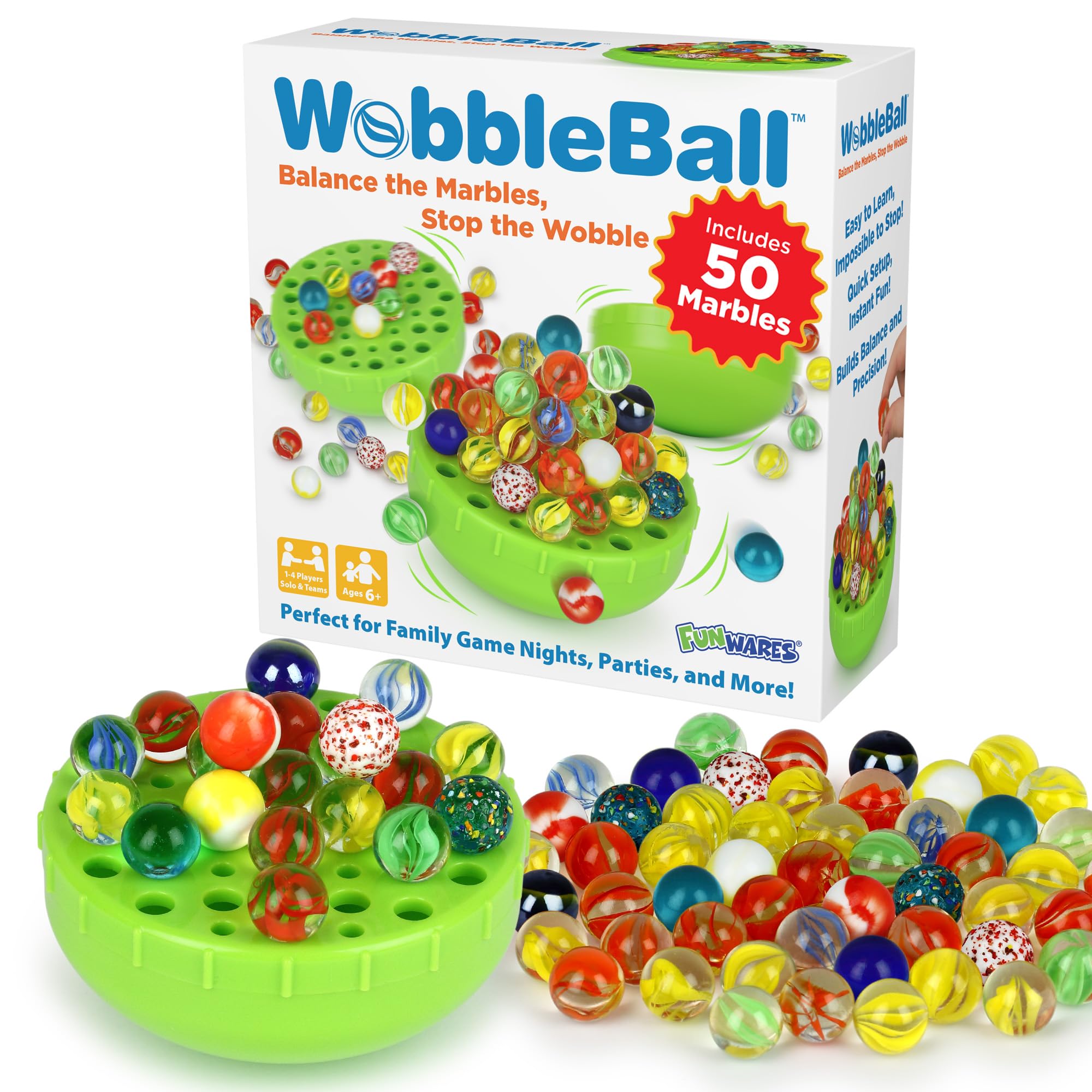 Funwares WobbleBall Marble Balance Game, 50 Marbles Included, 1-4 Players | Stac