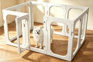 Acrylic Dog Playpen, 65cm Transparent Pet Playpen for Indoor & Outdoor Use, Portable Heavy Duty Puppy Pen Fence for Small Dogs & Puppies, Secure Suction Base, Easy Assembly, 10 Panels