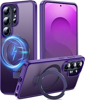 DASFOND Mag-Stand Designed for Sansung S25 Ultra Case, Upgraded [All-in-1] [Compatible with MagSafe] Invisible Ring Kickstand Transparent Matte Phone Case Cover for Sansung S25 Ultra, Purple