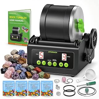 A4 Rock Tumbler Kit, Beginner Rotary Rock Tumbler for Adults & Hobbyists, Compact Stone Polisher with Durable Metal Base, Rubber Barrel, Adjustable Speed & 9-Day Timer, Complete Gem Polishing Kit